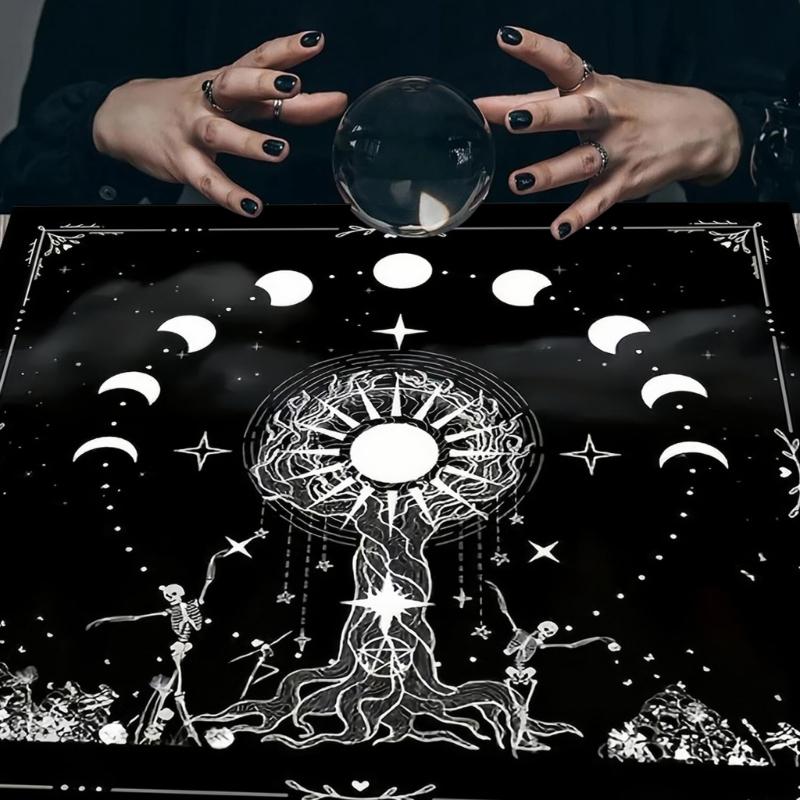 Mystical Moons Phase Tarots Cloth Thickened Nonslip Table Cloth Tarots Tablecloth for Spiritual Practices