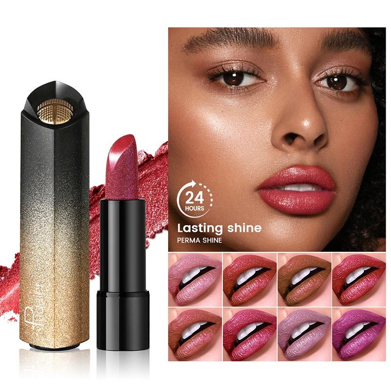 Diamond Pink Lipstick Shiny Pearl Sparkling Lip Gloss Makeup Pearlescent Red Sexy Metallic Glitter Lipstick Waterproof Cosmetics