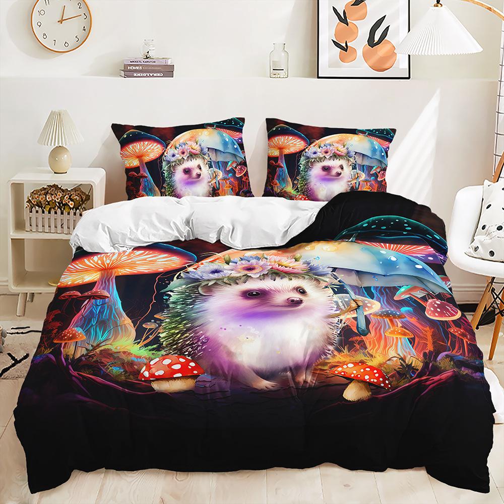 3D Magic Mushroom Series Bedding Set Forest Plant Duvet Cover Pillow Case 2/3 Pieces AU180 * 210 Full Size Quick Drying Zipper Soft Home Textile