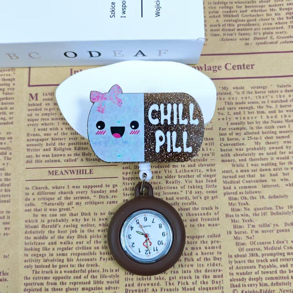 Shiny Cartoon Nurse & Doctor Badge Reel with Retractable PVC Pocket Watch Clip