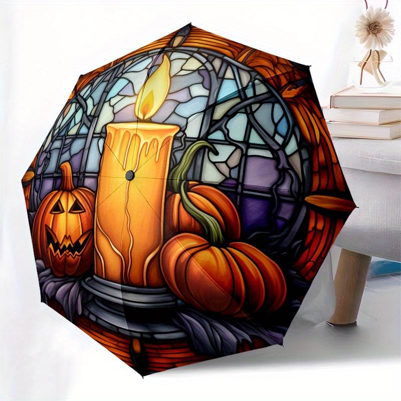 Stained Glass Window with Pumpkins and Candle Umbrella Day Gift Y255
