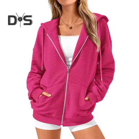 Осень-зима Женское пальто с капюшоном застегивающееся на молнию с капюшоном длинными рукавами однотонными карманами утолщенная спортивная куртка свободная повседневная одежда школьное пальто M розы красного 2798₽