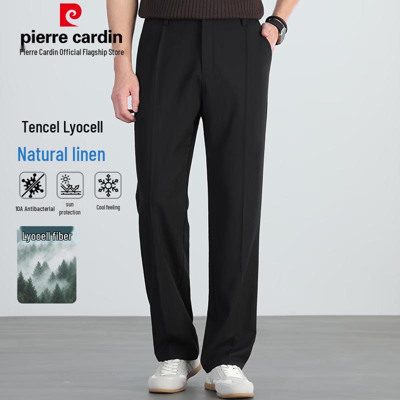 Pierre Cardin Men's Lyocell Blend Loose Straight Wide-Leg Casual Pants