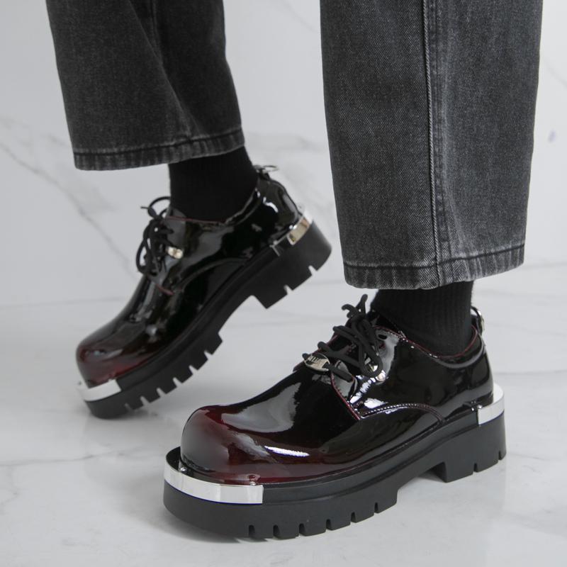 Zapatos Casuales para Hombre Coloridos Cabeza Grande Estilo Británico Suela Gruesa Elevadores Versátiles con Cordones Suela de Goma Calzado para Adultos