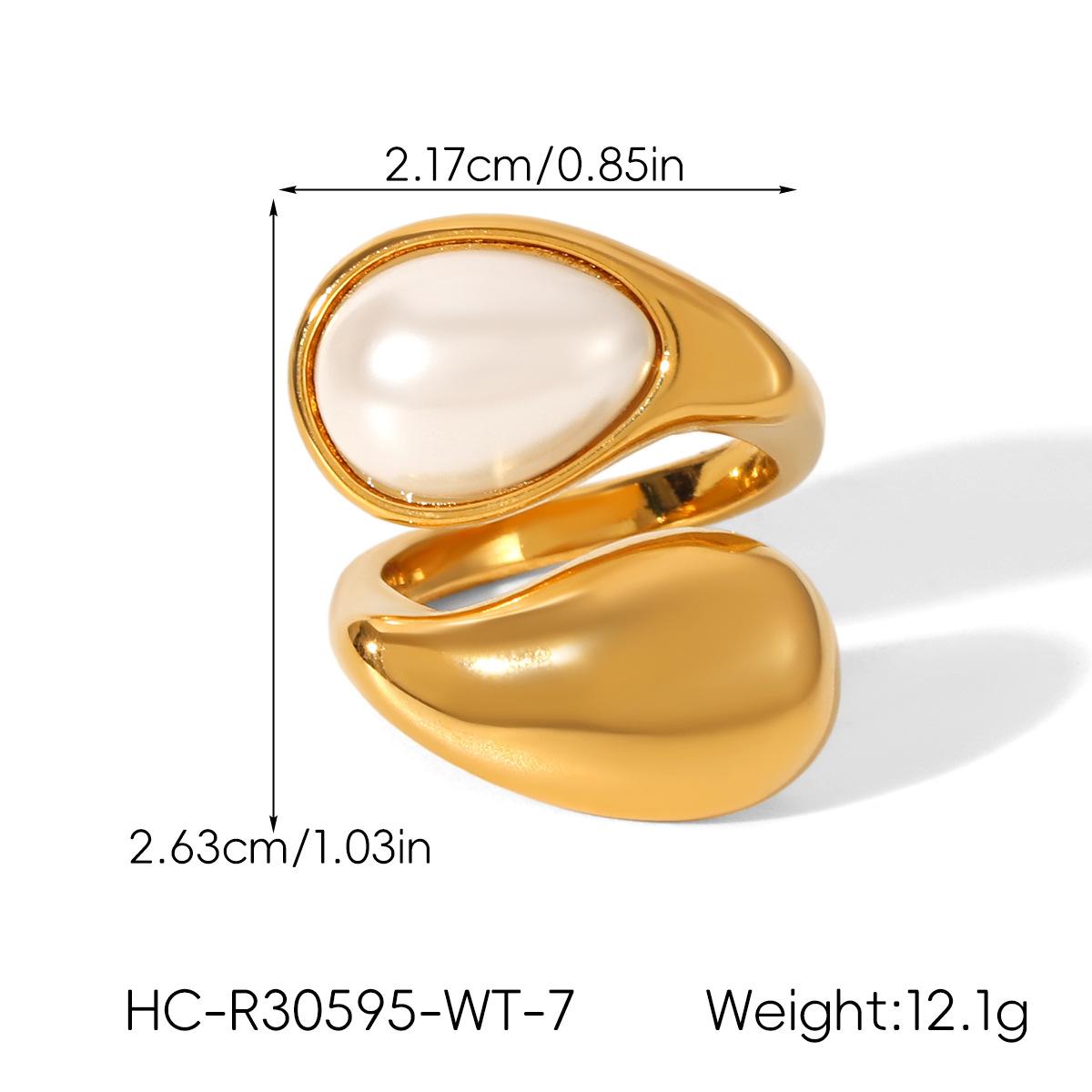 

Tear-shaped Inlaid Tiger Eye Ring Stainless Steel 18K Gold Band High-end Jewelry Titanium Steel Non-fading Ring белый