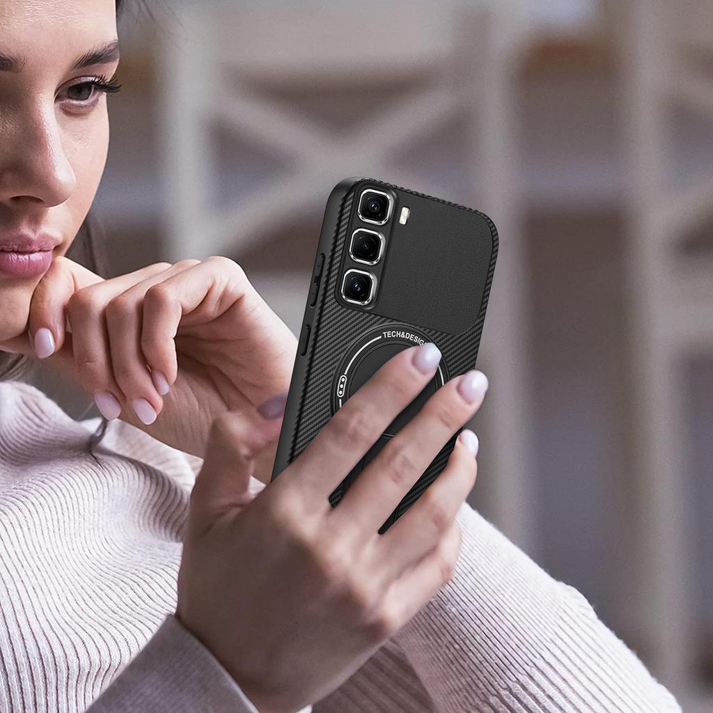 For Infinix Hot 50 Pro+ 4G Case Carbon Fiber Texture PC+TPU Phone Cover with Kickstand