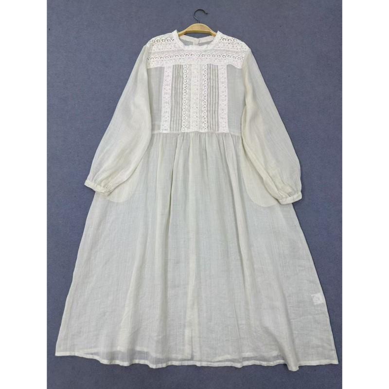 Johnature Spring Women Lace Trim Dress Retro Forest Style Loose Thin Women Dresses