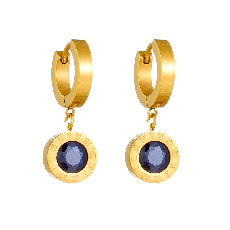 Women s Roman Numerals Diamond-Inlaid 18K Titanium Steel Earring Pendant