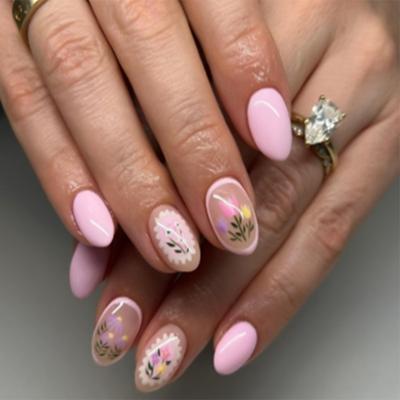 Uña Postiza Almendrada Uña Falsa Brillante Adhesiva Uña Natural Cubierta Completa Uña Falsa Acrílica Adhesiva para Mujeres