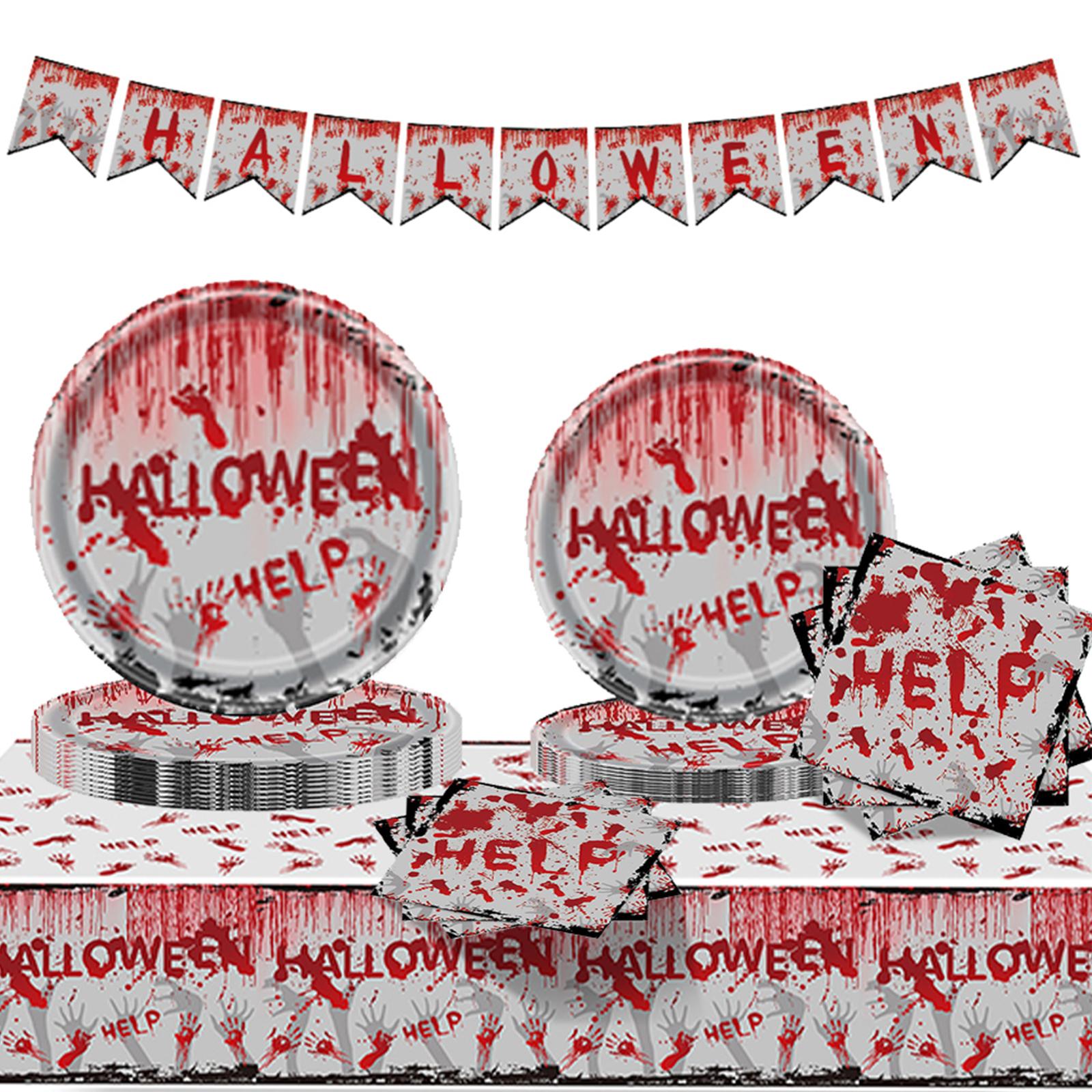 

9-Piece Scary Bloody Hand Print Disposable Tableware Set Halloween Scary Decorations For Bloody Good Time (Serves 16) 9-Piece Set#1