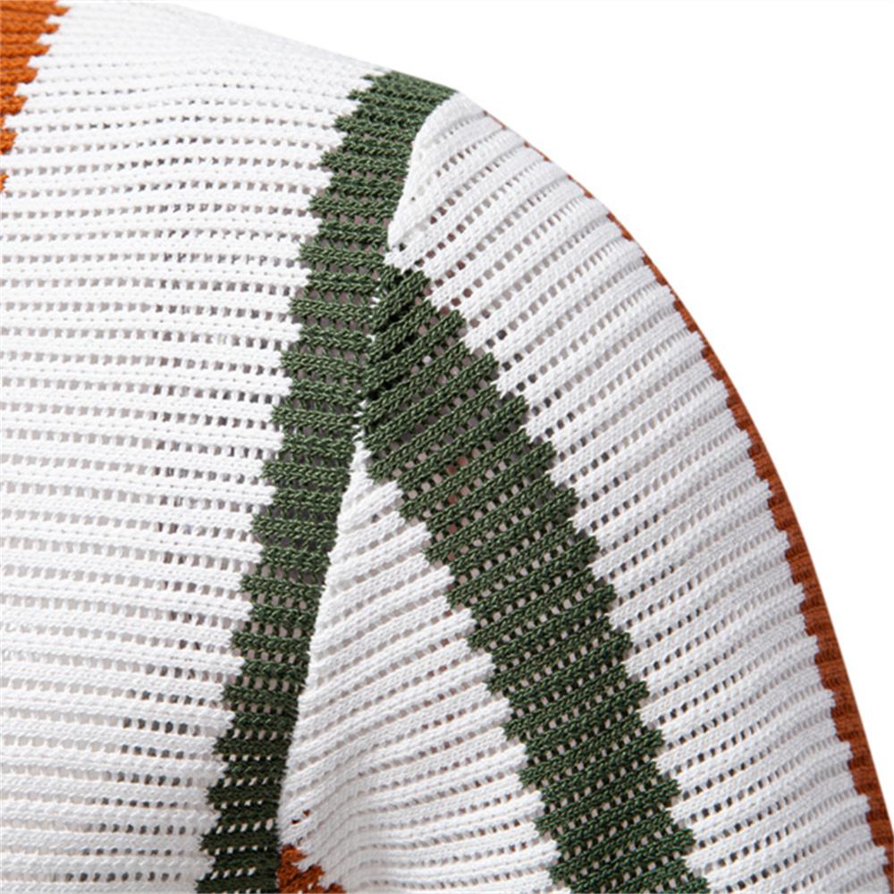 AIOPESON Men's Knitted Polo Shirt Breathable Striped Casual V Neck Turn Down Collar High Quality Polo Shirt Men