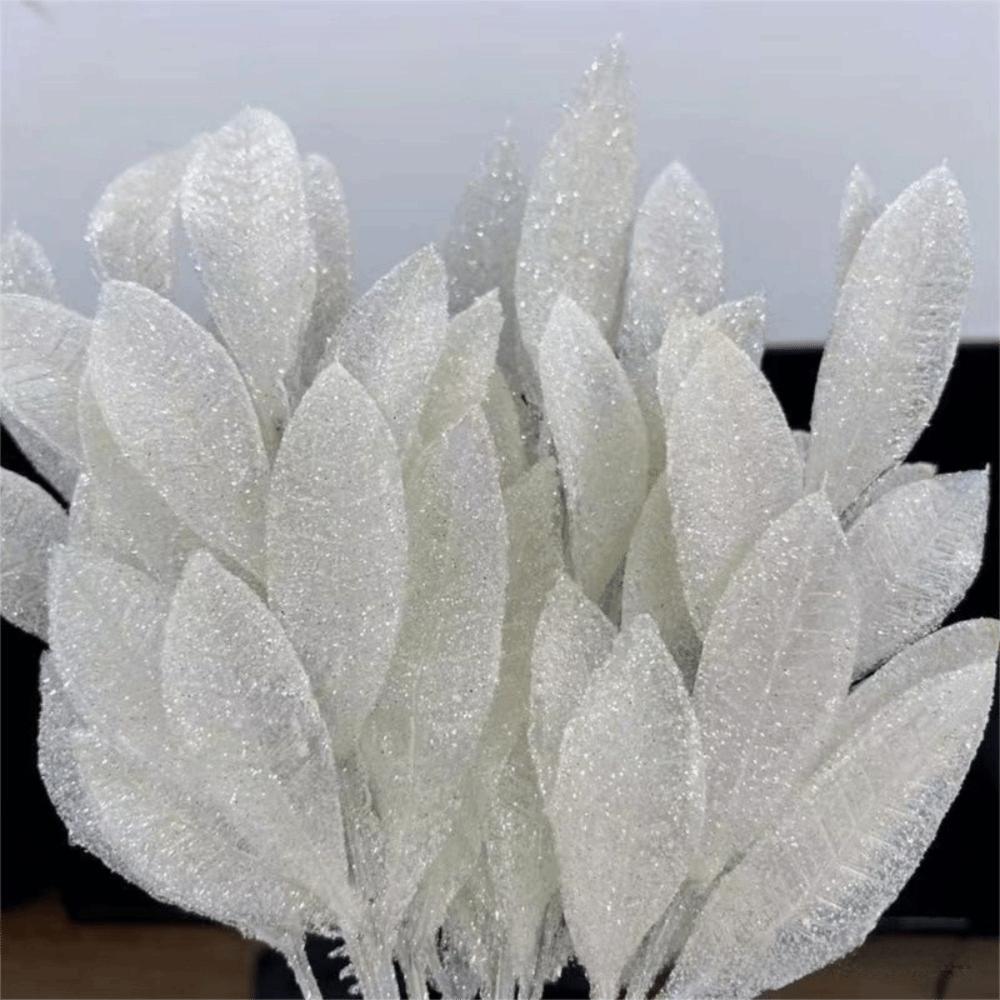 10Pcs New Artificial Artificial Leaves DIY 6-Leaf Fake Plant Leaves Glitter Christmas Tree Decor New Year Gift