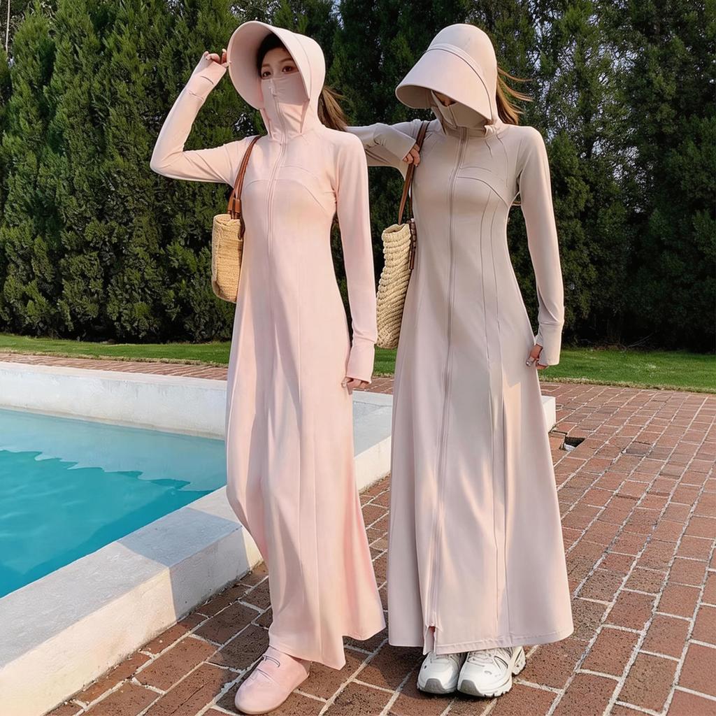 Long full body sunscreen clothes women's 1011 summer new ice silk thin sunscreen clothes ice feeling UV protection dress