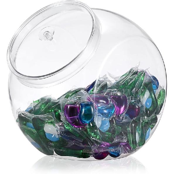 Sumnacon Laundry Pods Container with Lid Wide Mouth Laundry Room Organization Containers Plastic Food Storage Jar with Lid for Pantry Versatile Candy 80 Ounces