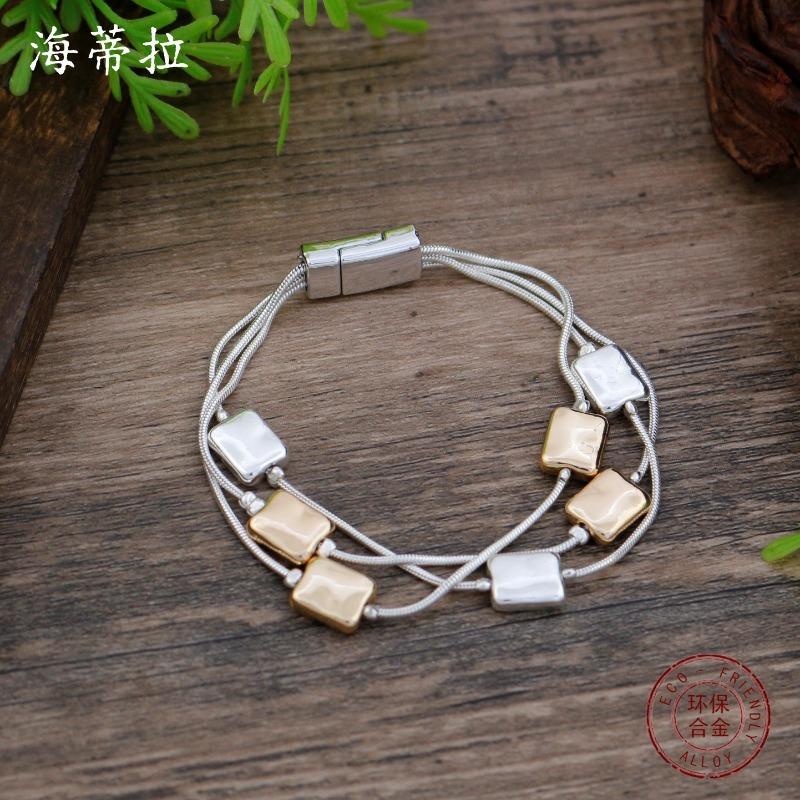 New square geometric snake bone chain magnetic bracelet men's and women's fashion simple and versatile square magnetic snake bone chain