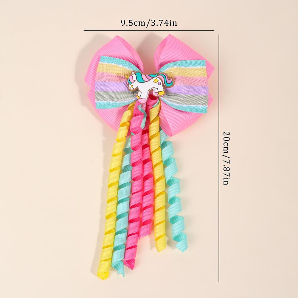 2Pcs Cartoon Unicorn Hair Clip Ribbon Bow Hairpin With Tassel Sweet Cute Pink Hairpin For Girls Children's Accesories Headwear