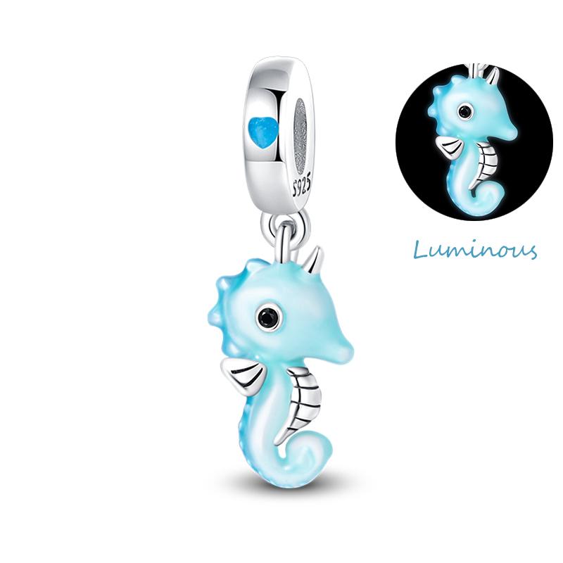 Copper Jellyfish Dolphin Turtle Starfish Shell Luminous Ocean Series Charms Beads Fit 3Mm Original Bracelets Diy Jewelry