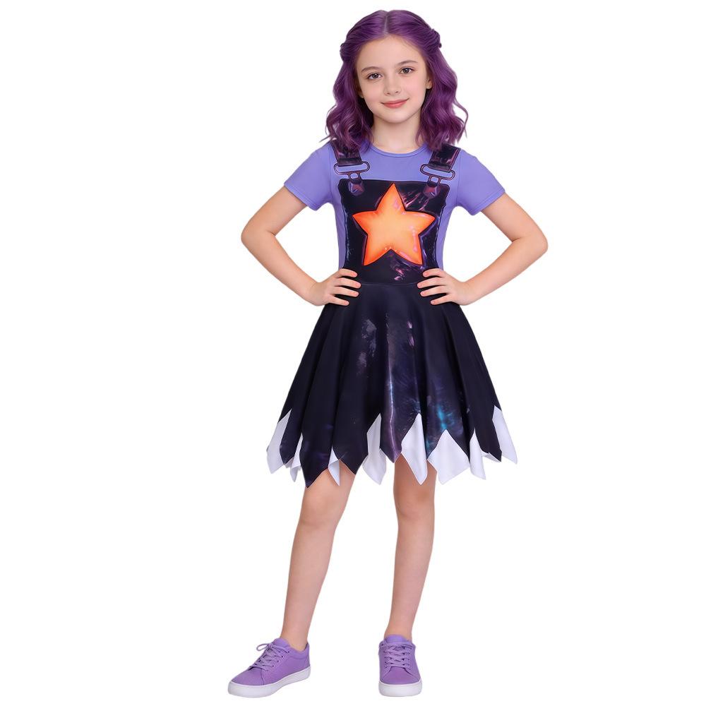 C Poppy's Playtime Lily Short Sleeve Cos Dress Girls Halloween Party Show Dress X