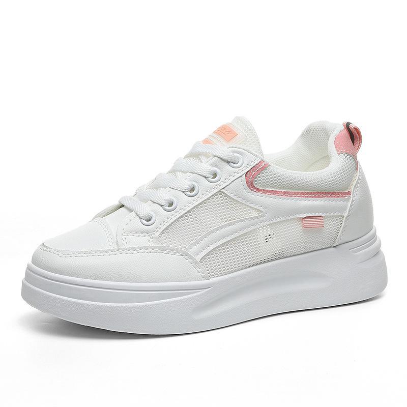 Damen W1763 Weiße höhenverstellbare Sneaker: Plateausohle, atmungsaktives Mesh, vielseitiger Herbst 2022 Stil