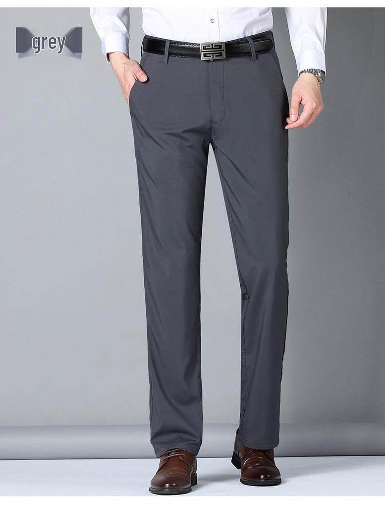 Men's Slim-Fit Business Suit Pants, Fleece-Lined Straight-Leg for Middle-Aged & Elderly, Autumn 2024 Collection.