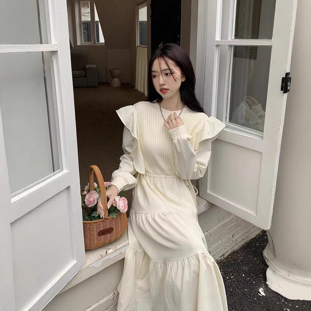 Autumn New French Fairy Temperament Ruffle Leaf Edge Dress Gentle Wind Milk Sweet Waist Princess Long Dress Tide