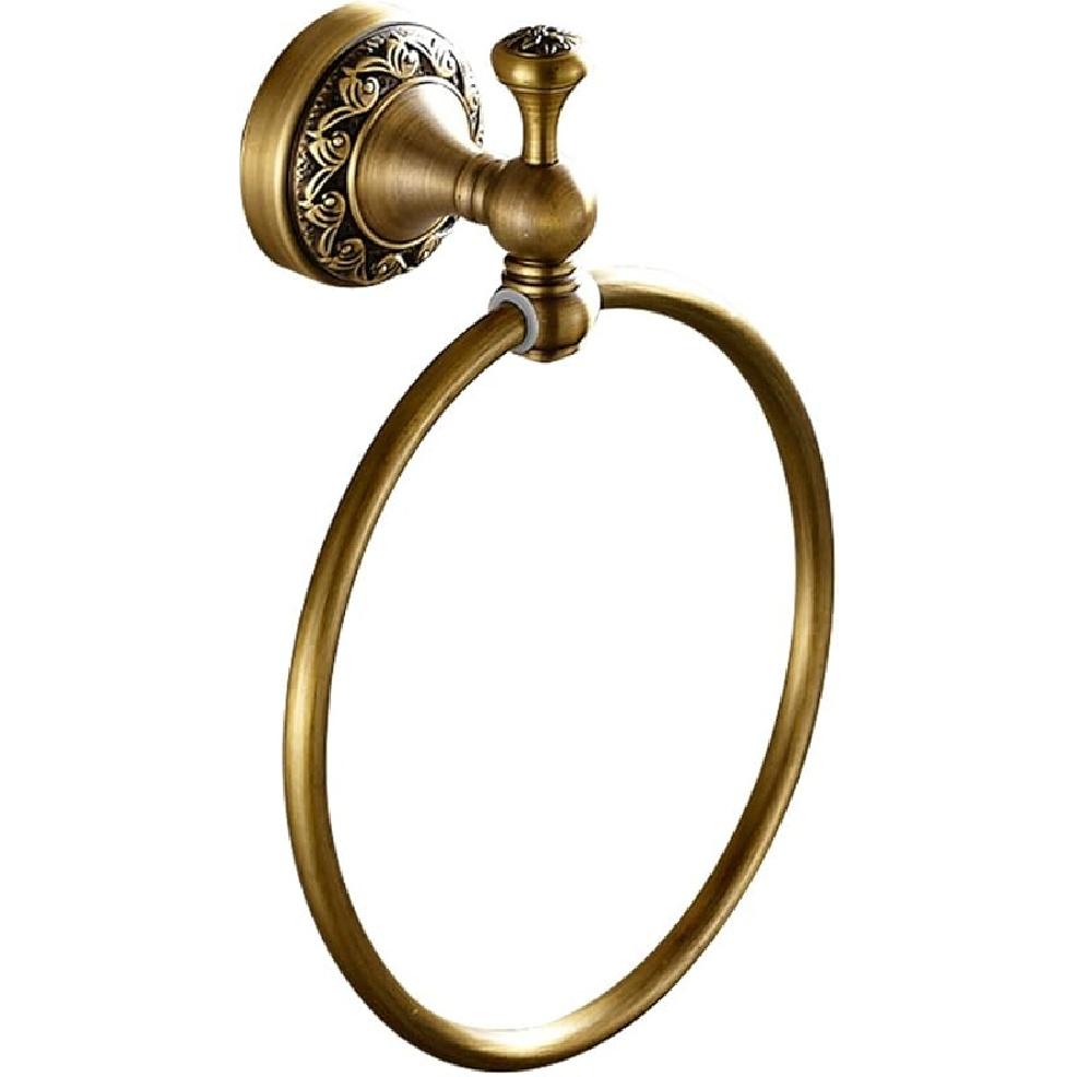 Leyden Brass Towel Ring, Antique Retro Round Towel Holder, Wall Mounted Bath Hand Towel Rack Rail Bathroom Hardware Classical Ancient Wave Pattern