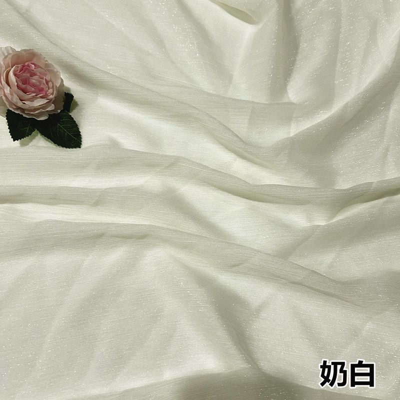 Shiny Silver Wire Crinkle Chiffon Fabric Plain By The Meter for Clothes Hanfu Dress Shirt Diy Sewing Cloth Soft Breathable Black