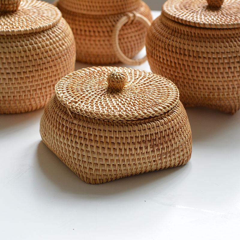 Vietnamese Woven Rattan Snack & Game Storage Basket with Lid