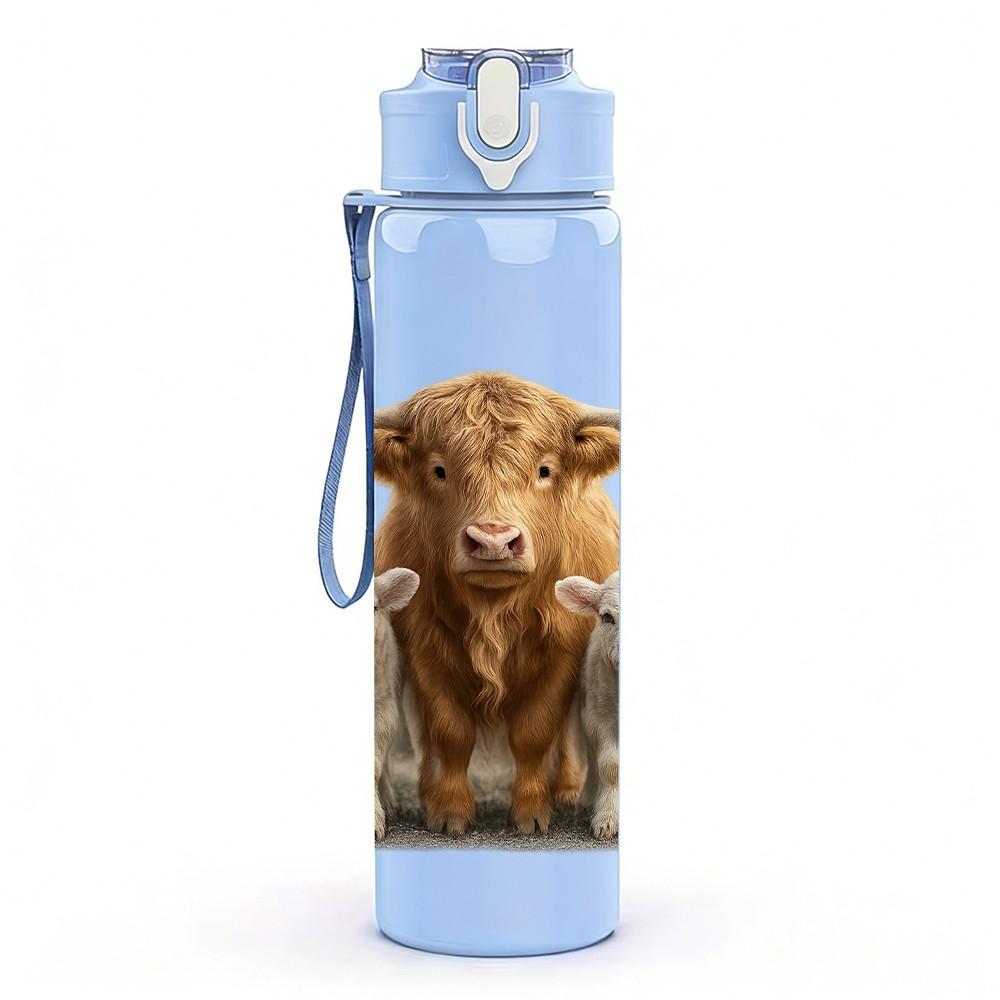 1PC Highland Cow Family Group Bust 750ml Color Plastic Sports Water Bottle Leakproof Flip Straw Lid For Sports Office Home Use