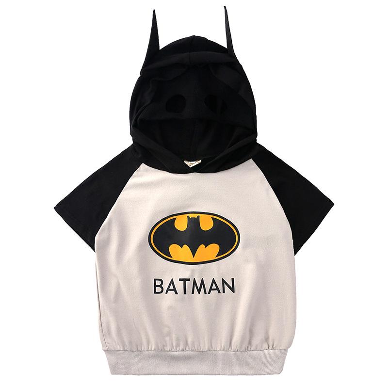 Unisex Kids Short Sleeve Hero Hoodie with Bat and Spider Mask Design