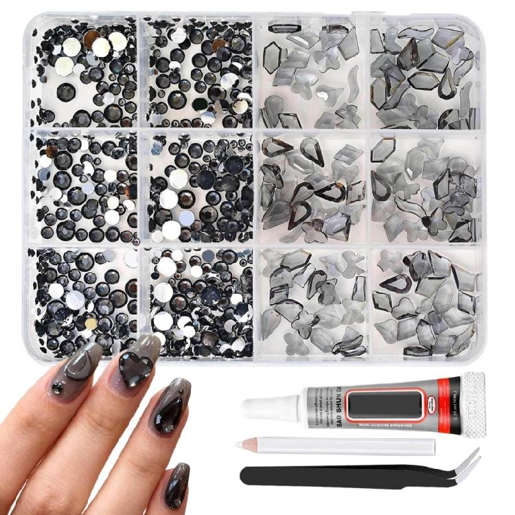 DIY Nail Art Kit With 3mm AB Transparent Flat Back Rhinestones 12 Compartments For Crafts And Fashion