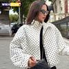 Polka Dot Bomber Jacket Women's Jackets Demi-Season Oversized Long Sleeve Top Outerwear Aviator Plus Size Zip Up Crop Coats