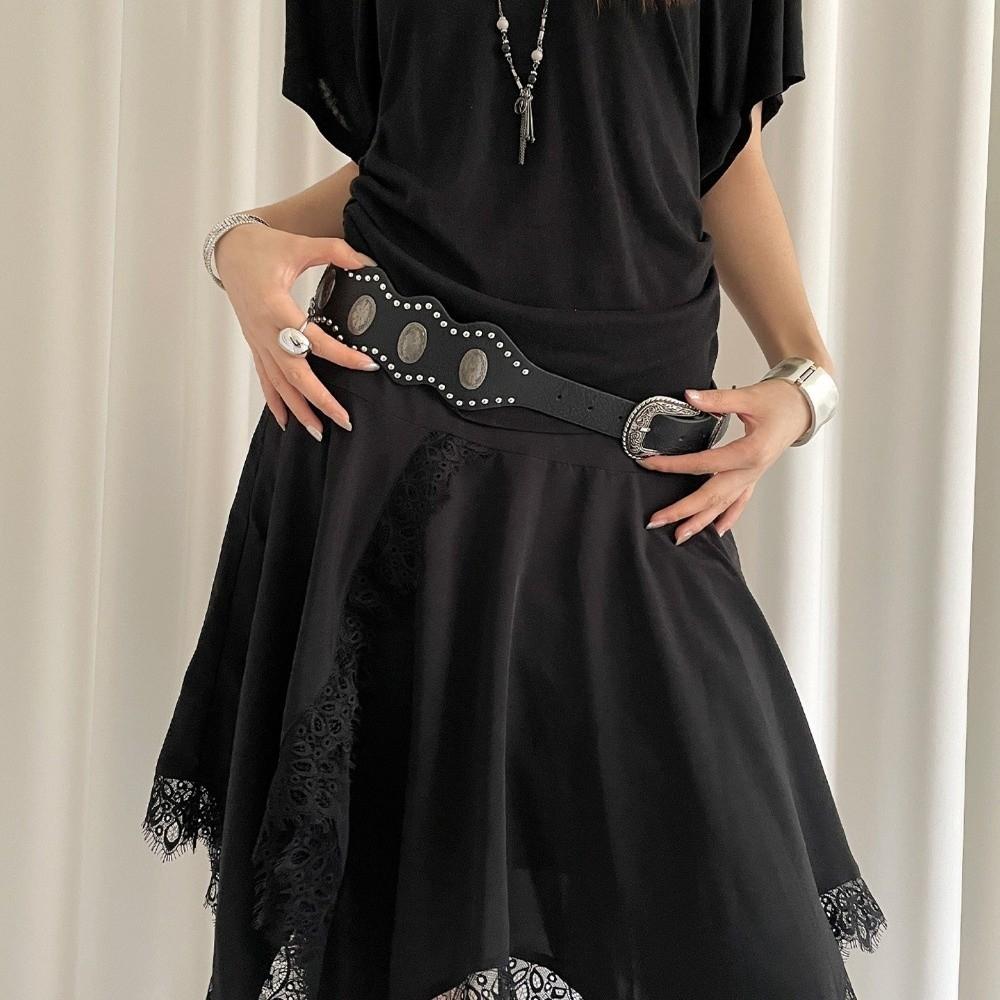 Black Leather Waist Belt Vintage Dress Jeans Belt Versatile Women's Belt  Streetwear