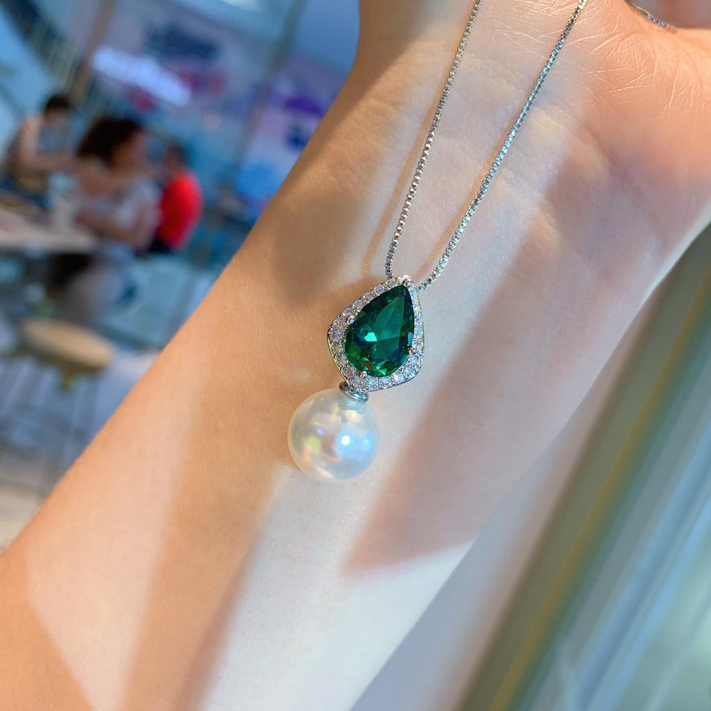 Green Tip Pear Necklace Earrings Jewelry Pearl Necklace Wedding Dinner Party Accessories