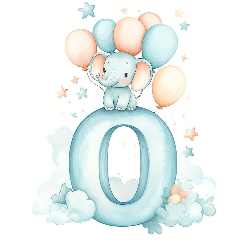 Plakat Słonik Na Chmurze Z Literą O Plakat Słonik Na Chmurze Z Literą O, 50X70 Cm, Rama Aluminiowa Złota, Papier Matowy 230 Gsm