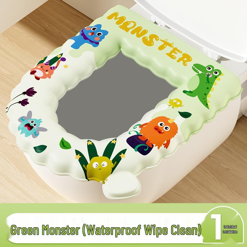 Four-Season Waterproof Toilet Seat Cushion with Lid and Thickened Pattern Cover