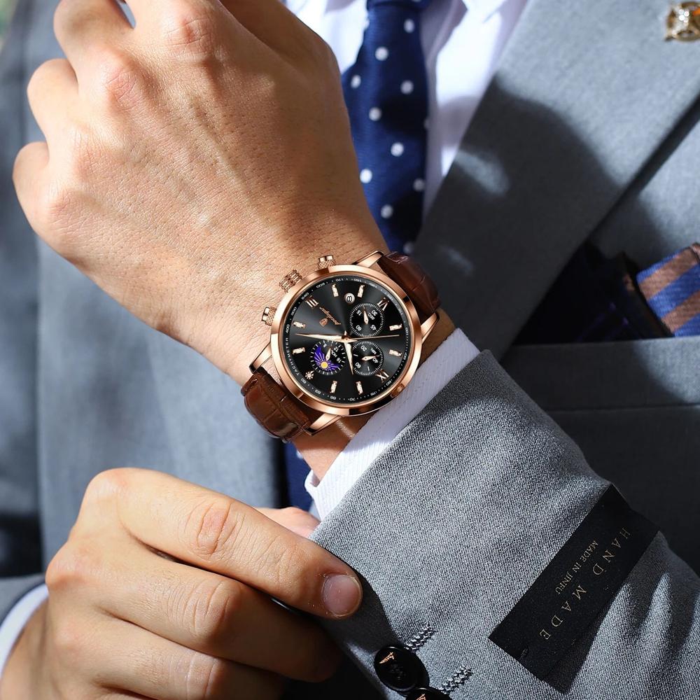 Luxury Sports Watch For Men Waterproof Luminous Date Chronograph Man Wristwatch Leather Quartz Men's Watches