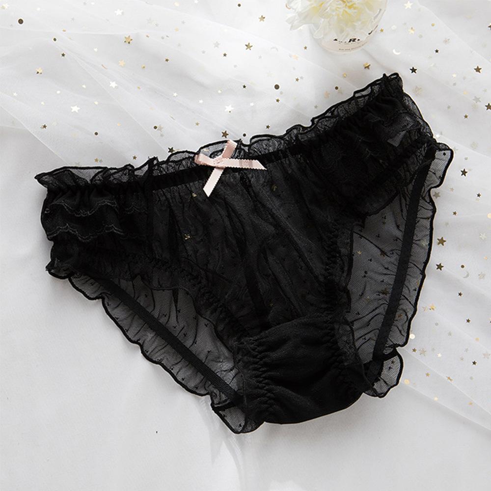 Women Thong Underpants Bow Mid-waist Transparent Lingerie Underwear Mesh Panties Briefs