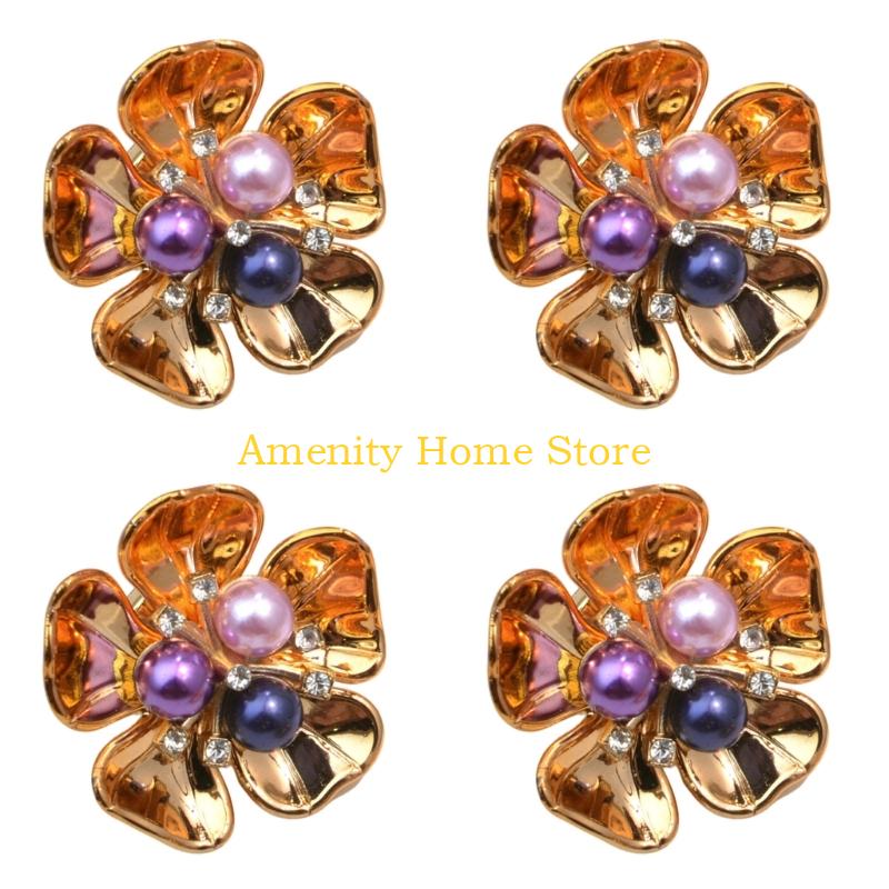 F26C 4Pcs Decorative Shirt Button Covers Pearls Rhinestones Embellished Cufflinks Clips For Shirt Jackets Dress Decoration