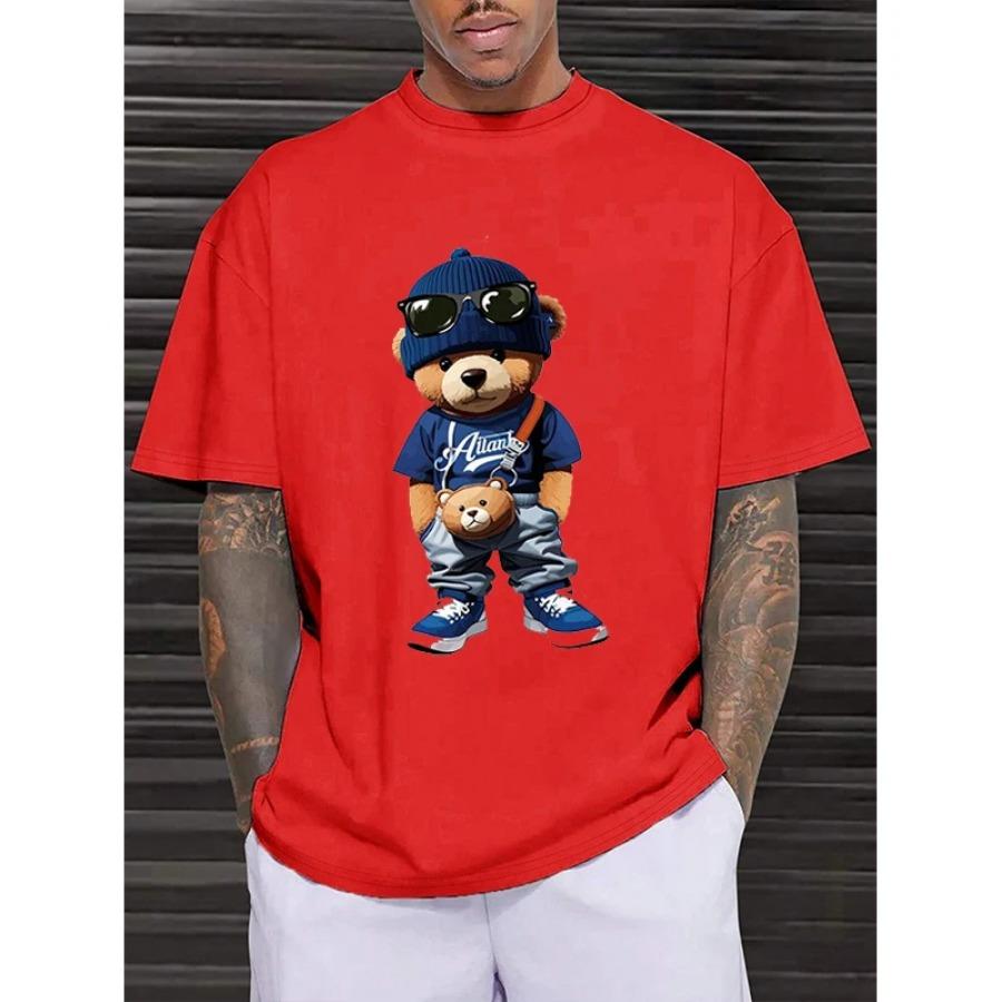 

Хлопковая футболка с принтом «Маленький медведь», летняя повседневная одежда с круглым вырезом и коротким рукавом, унисекс, хлопковая футболка в стиле Харадзюку, уличные топы XXXL