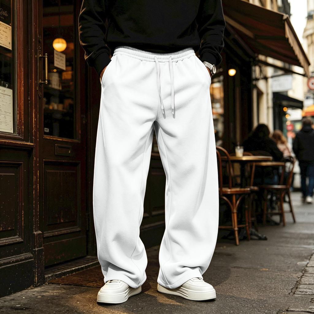 Herren - Gefütterte Jogginghose, Farbe Locker Geschnitten Gerade Beine mit Elastischem Bund für den Winter