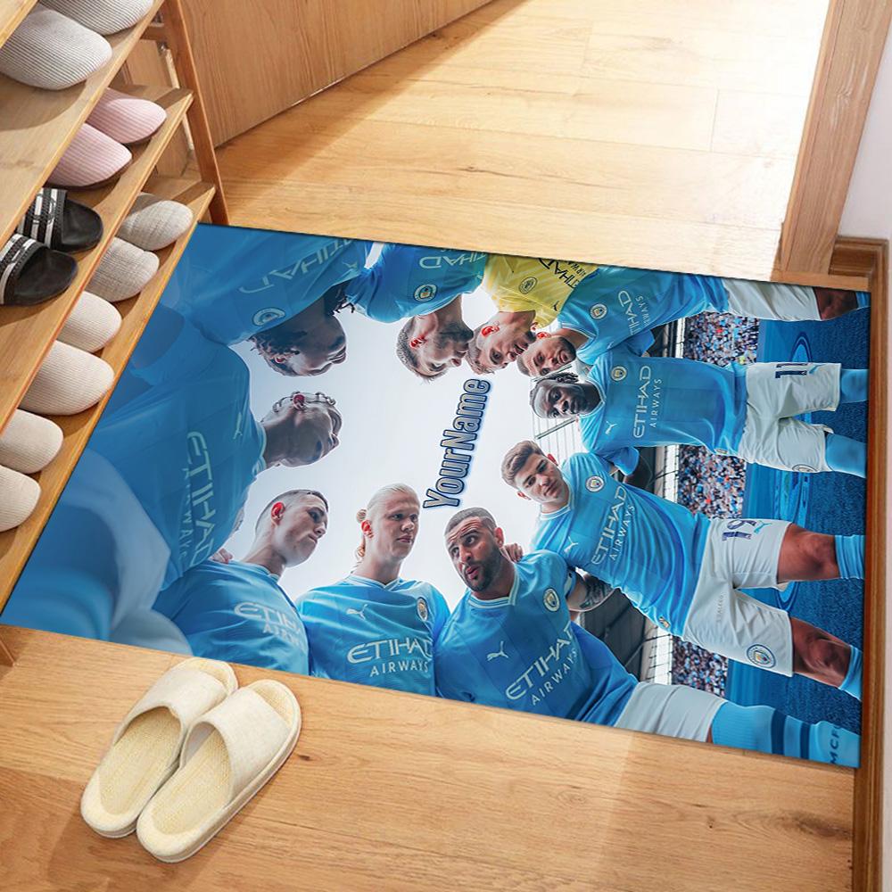 Manchester City Customizable Name Floor Mat Suitable for Balcony Living Rooms Decorate room Game Room Anti-slip Rug Anime Office Decor
