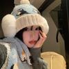 Cute Little Penguin with Cashmere Knitted Hat for Women Winter Warm and Cold Proof Ear Protection Woolen Hat Thickened Neck Scarf