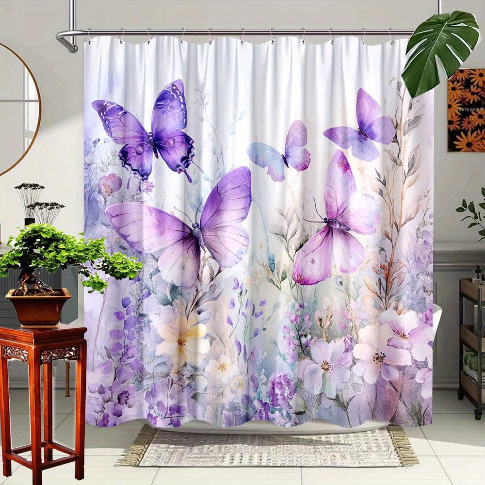 

Watercolor Butterfly Shower Curtain - Waterproof And Anti Mold, Purple Flower Design, Elegant And Romantic Bathroom Decoration W60H190(CM)-1 Pcs