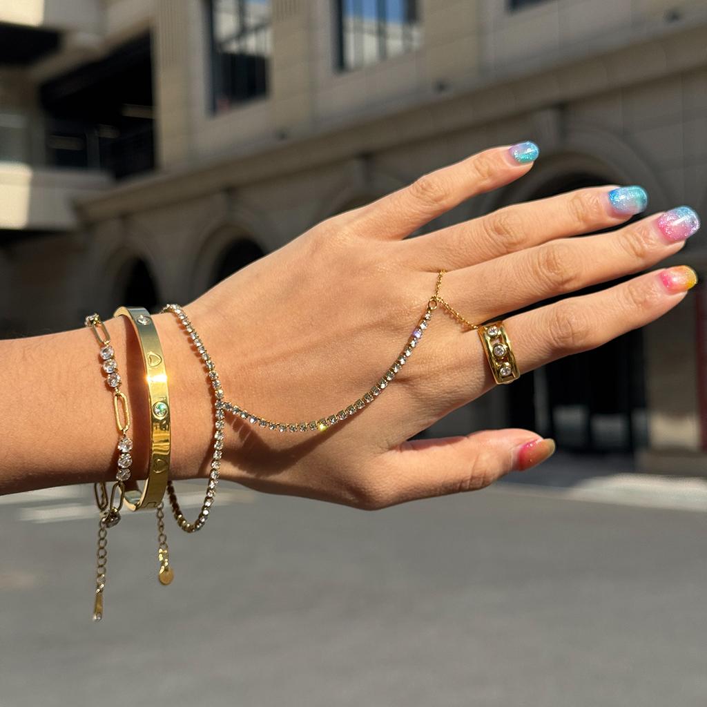 IVANDA Jewelry Set Anti Tarnish Stainless Steel Gold Plated Zircon Rings and Bracelets Set
