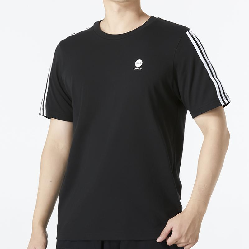 Adidas Neo Solid Stripe Logo Casual Round Neck T-Shirt Men Tops Black HN8779