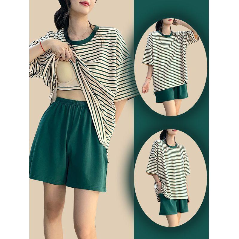 

Женская летняя пижама с короткими рукавами и нагрудными накладками - Мягкая цельная домашняя одежда XL (suggested weight 110-130 jin)