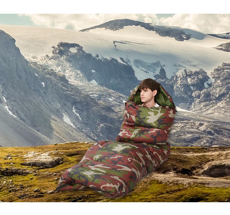 Sac de dormit portabil cald cu glugă pentru camping în aer liber - Îngroșat pentru primăvară, toamnă, iarnă