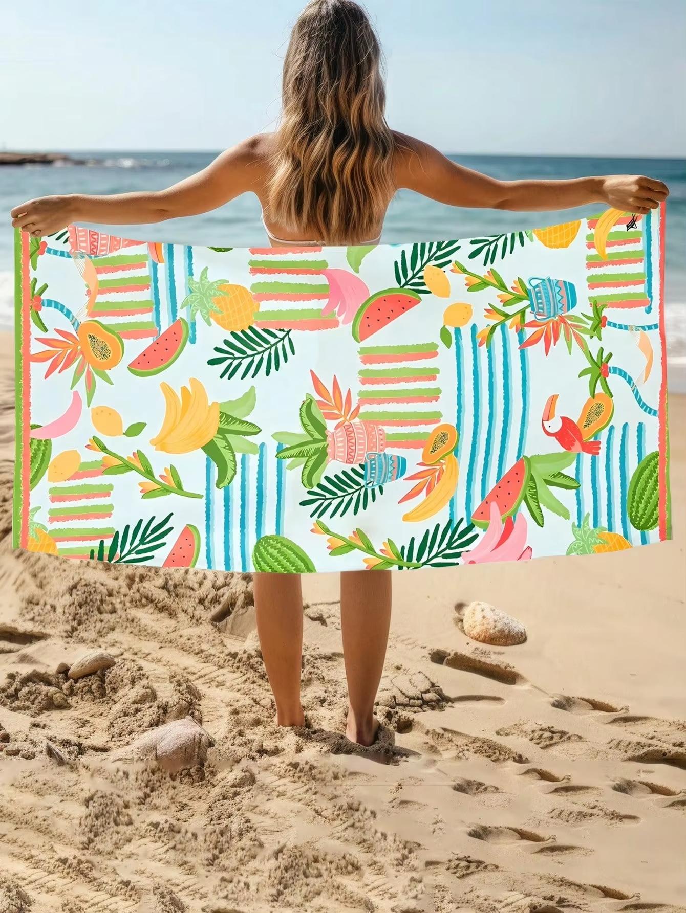 

Colorful Fruit Pattern Beach Towel, Anti Sand Super Absorbent Quick Drying Microfiber Towel for Summer Swimming Pool Travel W40*H60(CM)
