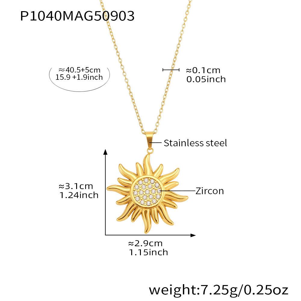 Fashion Sunburst Pendant Necklace Trendy Gold Plated Stainless Steel Chain with Sparkling Cubic Zirconia 38/40+5cm&fashion